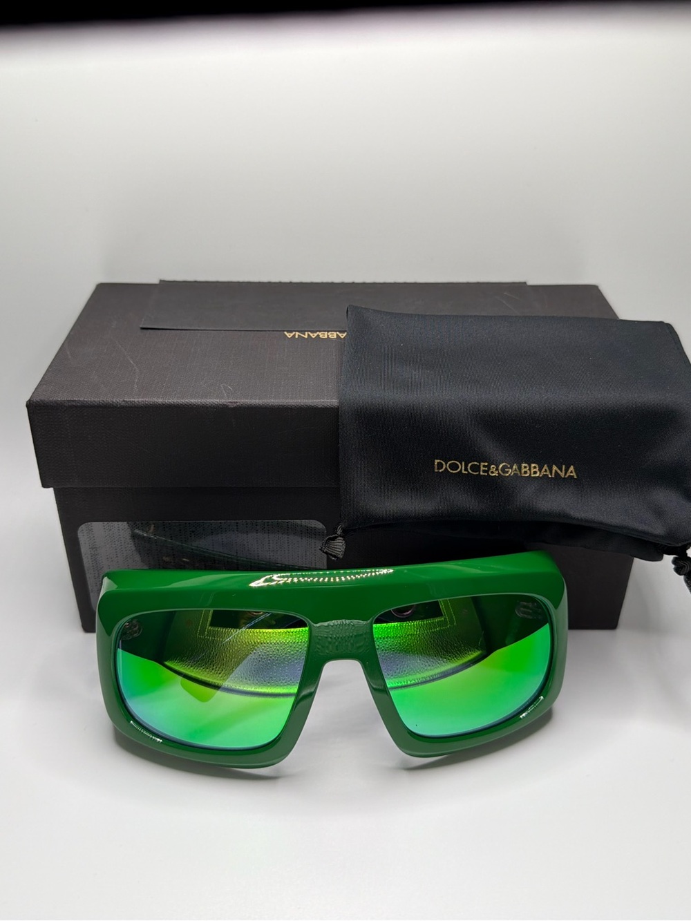 Dolce & Gabbana Emerald Green Mirrored Shield Sunglasses
